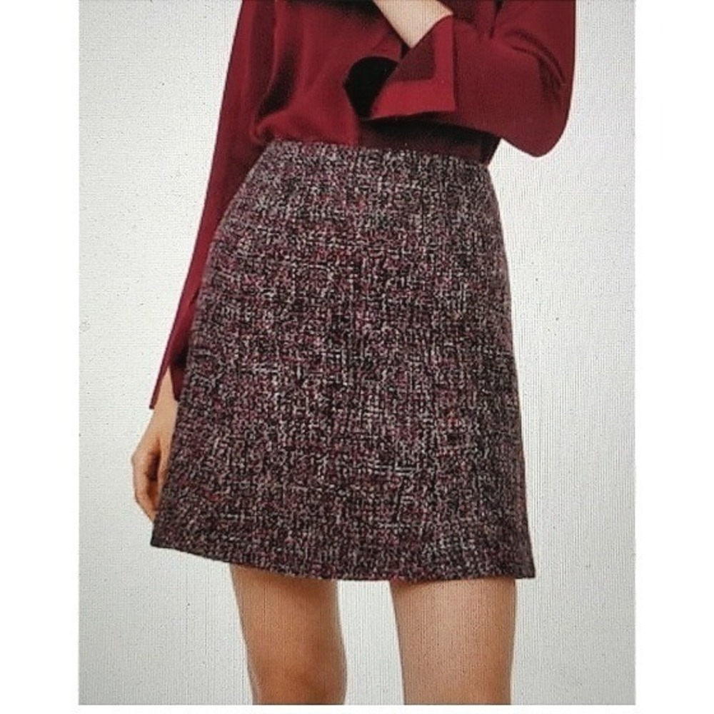 Club Monaco Alvara Tweed A-Line Skirt Womens 8 Burgundy Multi Wool Preppy NWT